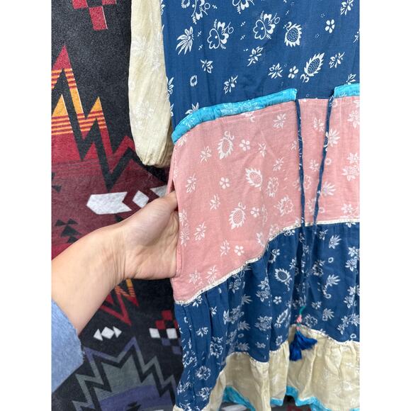 Anthropologie Kopal Patchwork Dress Prairie Tiered Large Cottage Gender Reveal - Picture 6 of 8